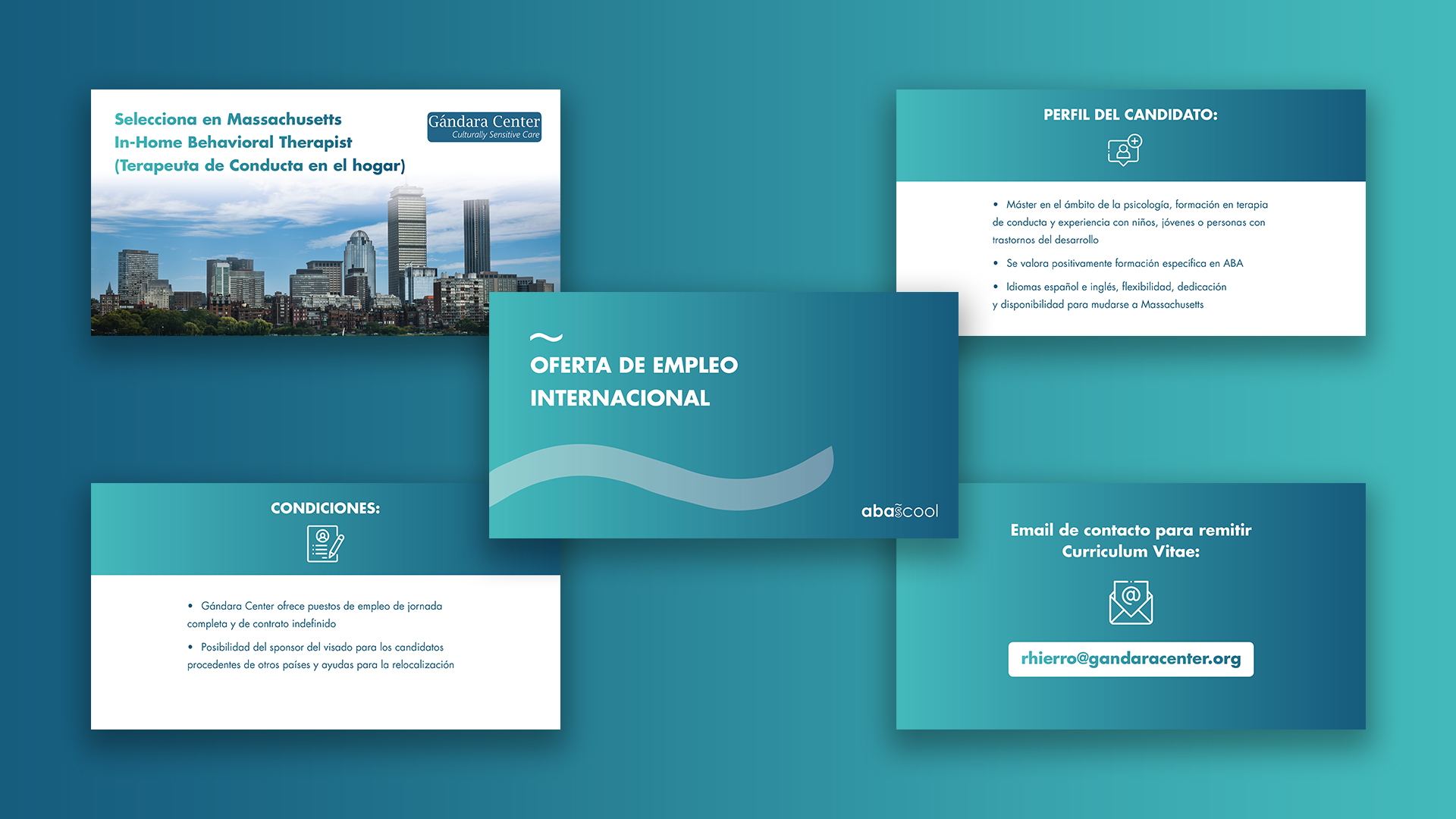 Creatividades para Facebook con datos sobre una oferta de empleo internacional