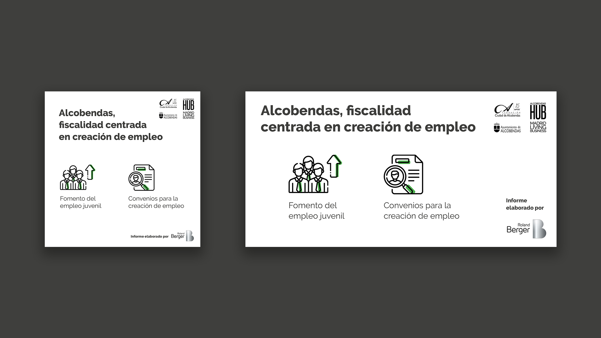 Creatividad para RRSS basada en un informe elaborado por Roland Berger titulada 'Alcobendas, fiscalidad centrada en creación de empleo'