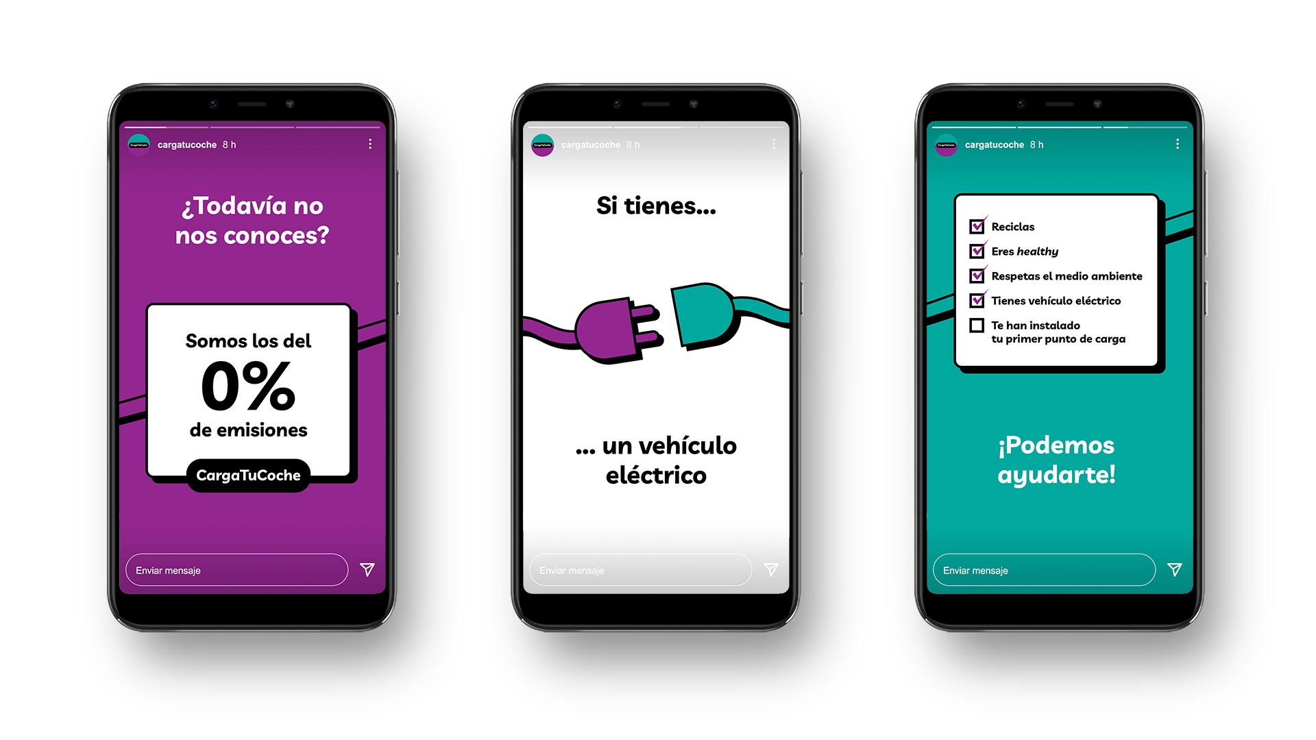 Mock-up de las stories diseñadas para CargaTuCoche en Instagram