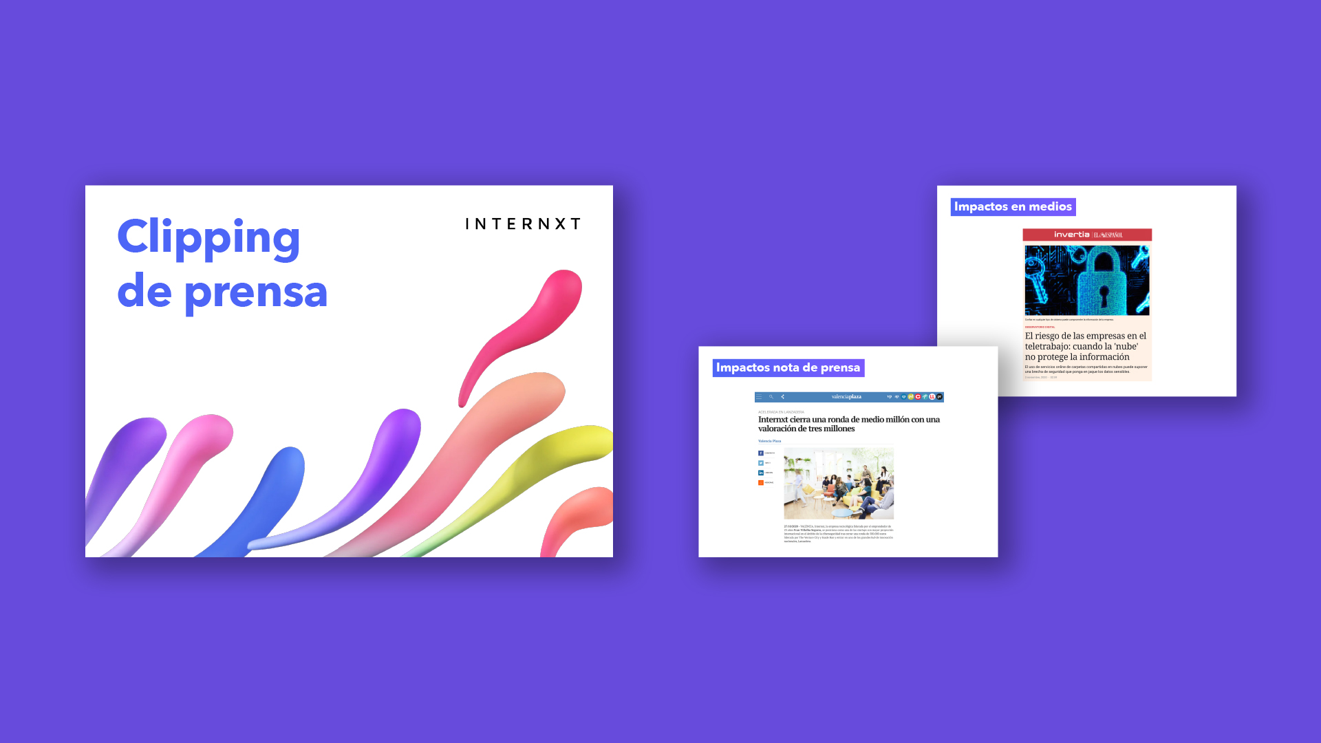 Portada e interiores del clipping de prensa de Internxt