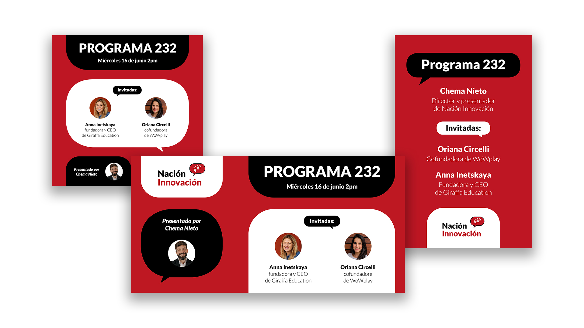 Conjunto de creatividades rediseñadas del programa 'Nación Innovación' para sus RRSS