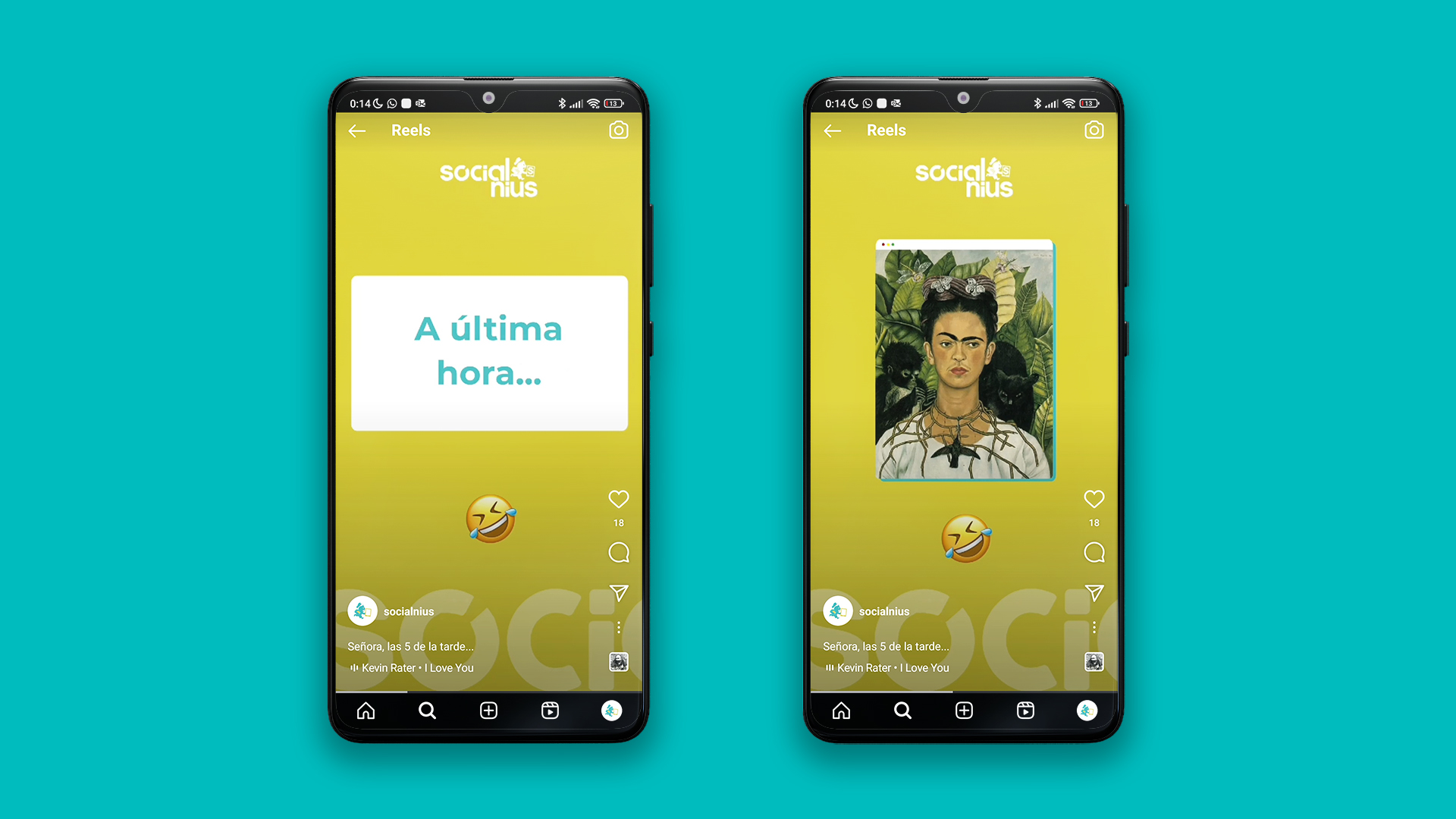Mockup de dos móviles Xiaomi con un reel para Instagram de temática cómica