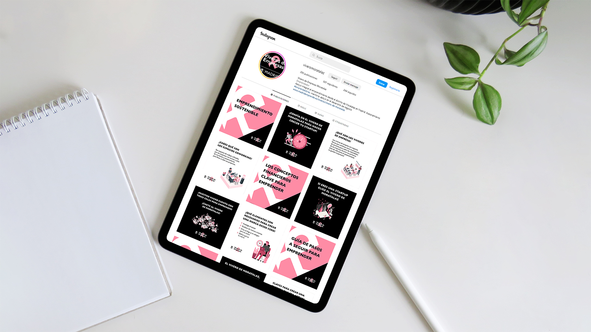 Mockup de un iPad con publicaciones diseñadas para Instagram